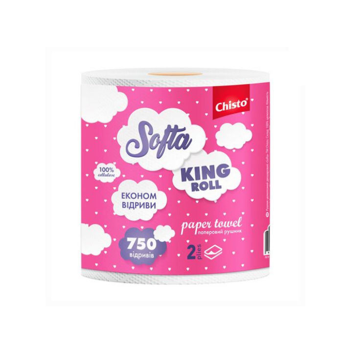 Softa Chisto рушник целюл. на гільзі 1рул. 2-шар King ROLL 750 відривів Онікс